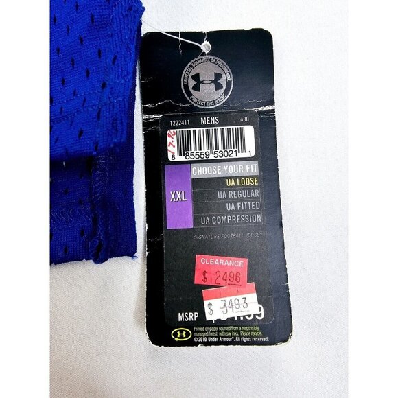 Under Armour Size 2XL Men's Blue Loose Heat Gear Performance Football Jersey NWT - Picture 6 of 10